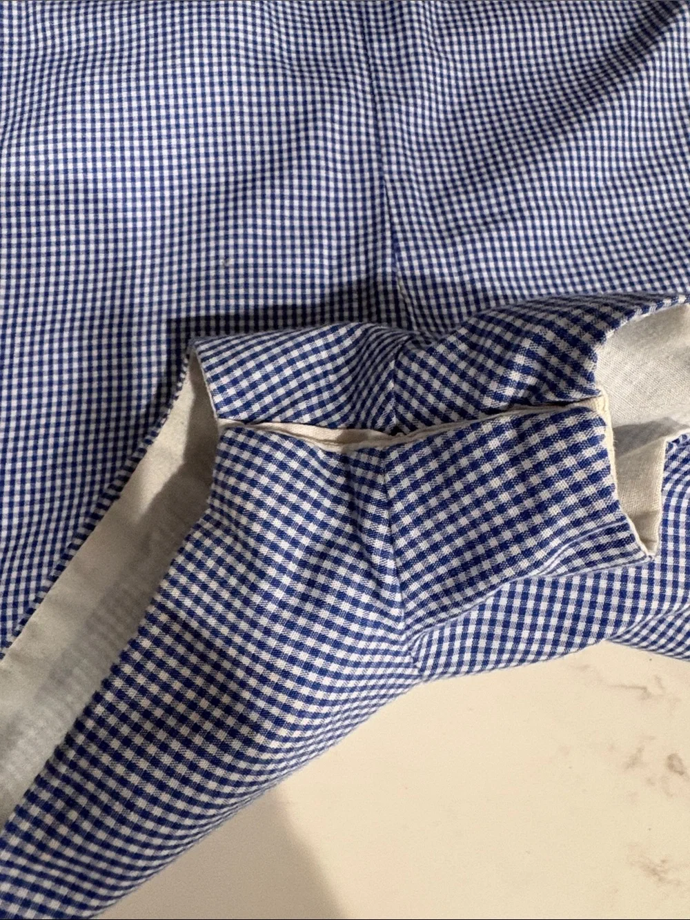 Blue Gingham Smocked Crab Baby One-Piece Romper